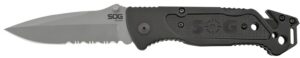 S.O.G SOG-FF24-CP Escape 3.40" Folding Clip Point Part Serrated Bead Blasted 9Cr18MoV SS Blade Black Anodized Aluminum Handle Includes Belt Clip