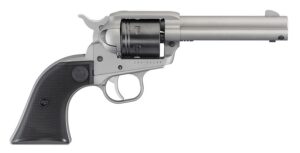 Ruger 2003 Wrangler 22 LR 6 Shot 4.62" Silver Cerakote, Silver Cerkoate Aluminum Frame & Cylinder Black Checkered Polymer Grips