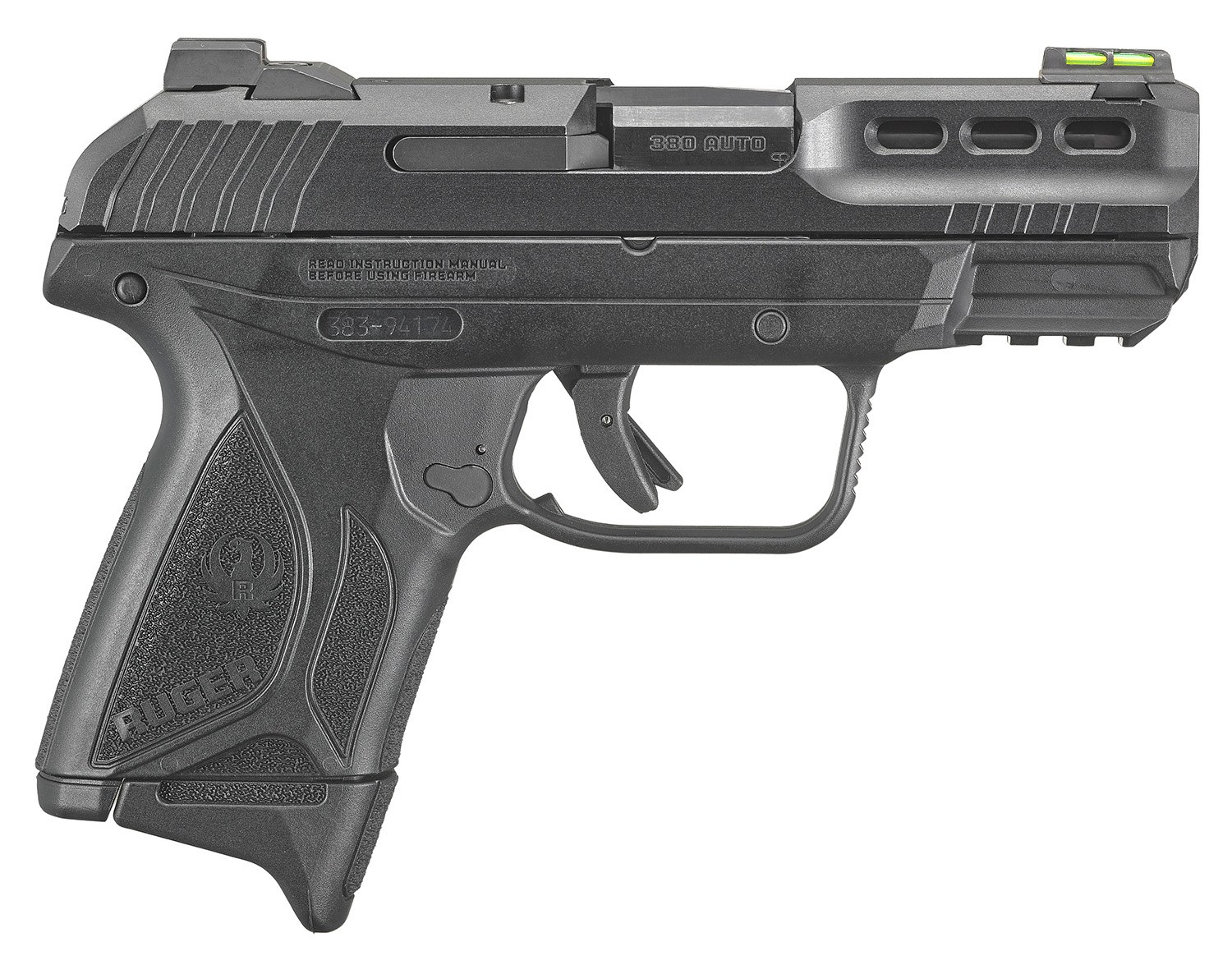 Ruger 3839 Security-380 380 ACP 10+1/15+1 3.42" Black Oxide Barrel, Black Serrated Steel Slide, Black Polymer Frame with Accessory Rail, Black Polymer