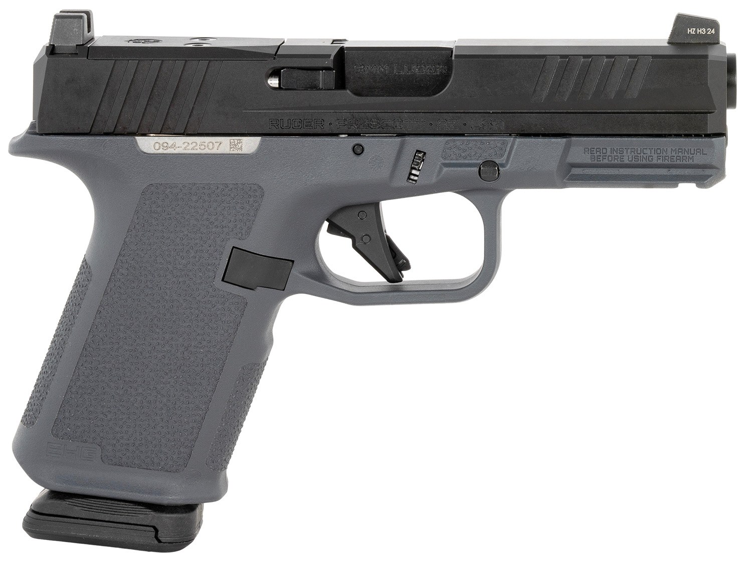 Ruger 19400 RXM 9mm 15+1 4" Black FNC Nitride Steel Barrel, Black FNC Nitride Optic Ready/Serrated Alloy Steel Slide, Stealth Gray Polymer Frame