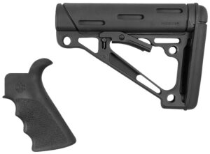 Hogue 15055 OverMolded Combo Kit Black Synthetic with Rubber Overmold, Collapsible Stock, Beavertail Grip with Finger Grooves, Fits Commercial Buffer
