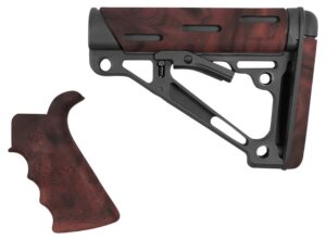 Hogue 15456 OverMolded Collapsible Buttstock Black Synthetic Red Lava OverMolded Rubber & Red Lava Rubber Finger Grooved Grip for AR-15, M16 with
