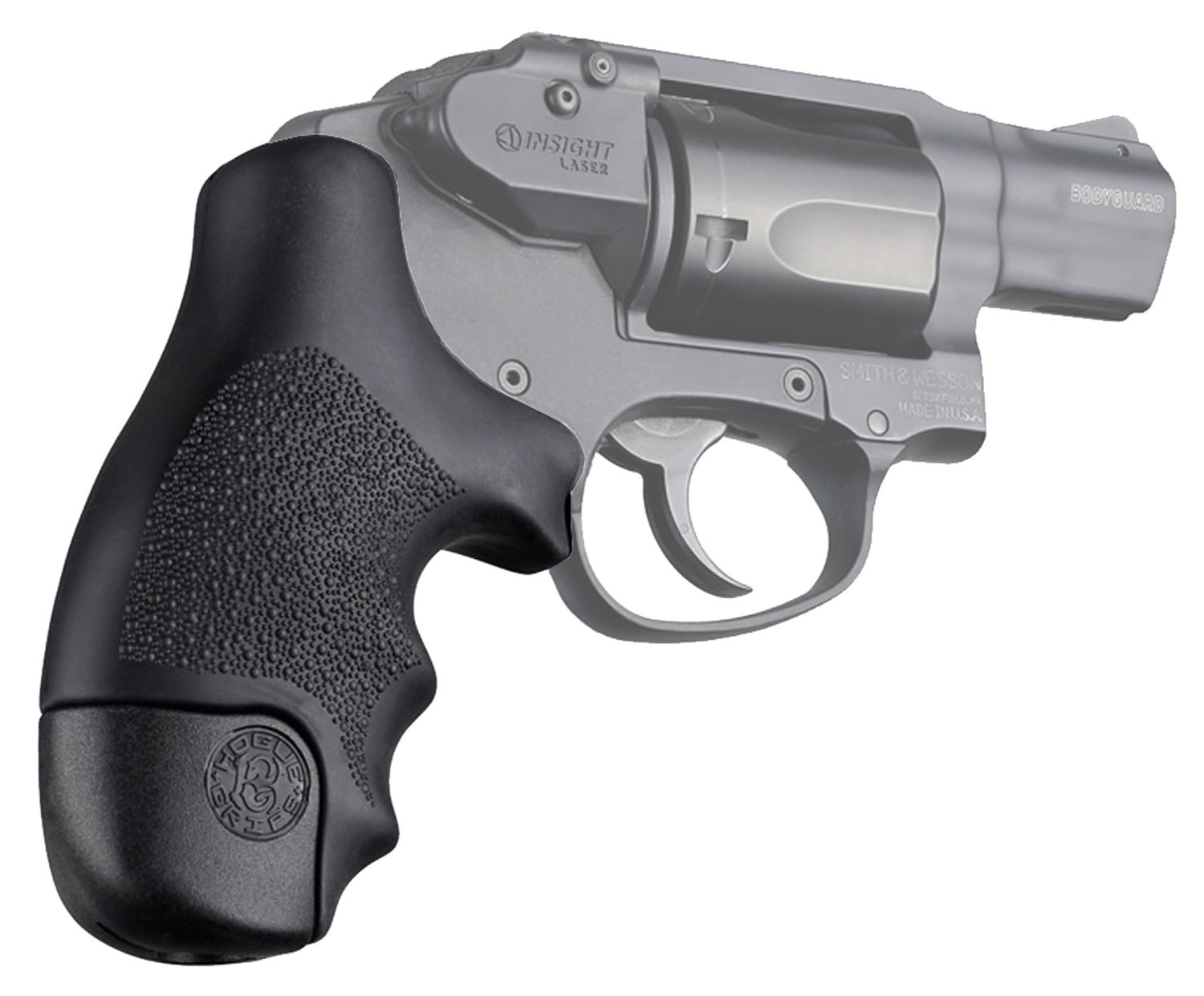 Hogue 60020 OverMolded Tamer Cobblestone Black Rubber with Finger Grooves for S&W J Frame Centennial with Round Butt, Bodyguard