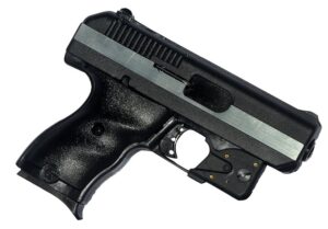 Hi-Point CF380LLTGM CF 380 ACP Caliber with 3.50" Barrel, 8+1 Capacity, Black Finish Frame, Serrated Black Steel Chrome Line Slide & Polymer Grip