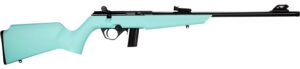 Rossi RB22 Compact 22 LR 10+1, 16" Matte Black Button Rifled Free Floating Steel Barrel, Matte Black Stainless Steel Receiver, Cyan Monte Carlo Stock