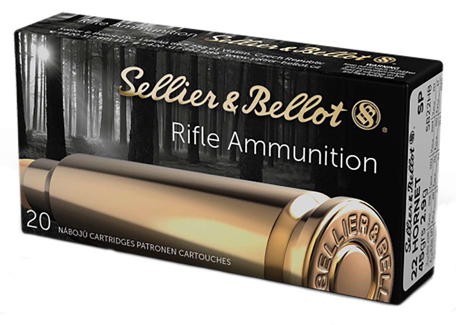 Sellier & Bellot SB22HB Rifle 22Hornet 45gr Soft Point 20 per Box/90 Case