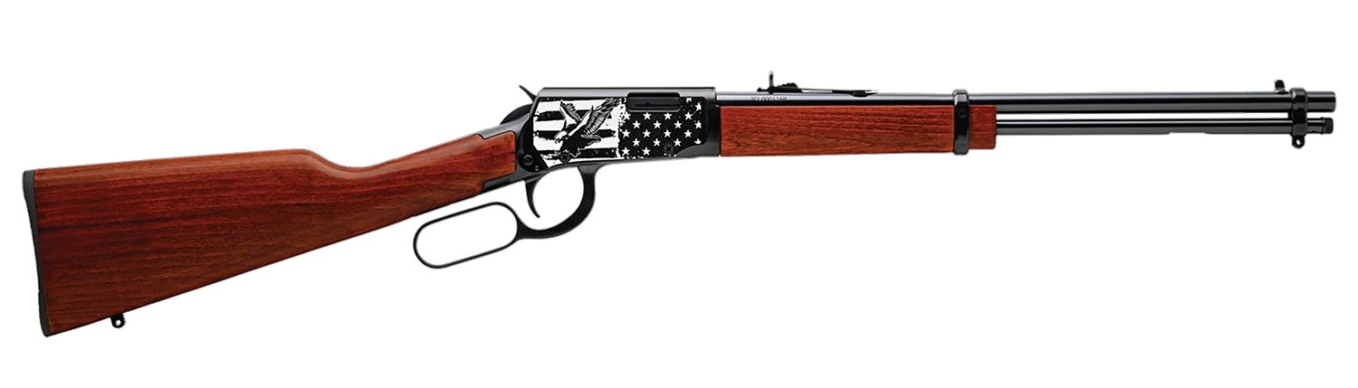 Rossi RL22181WD-EN22 Rio Bravo 22 LR 15+1 18" Black Polished Alloy Steel Barrel, Black Engraved with Flag & Eagle Alloy Steel Receiver, Hardwood