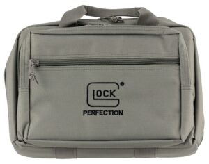 Glock AP60301 Double Pistol Case Dual Padded Compartments, 5 Internal Magazine Holders, 3 Zippered Compartments, Carry Handle, Gray, 12.5"x9.5"x4.5"