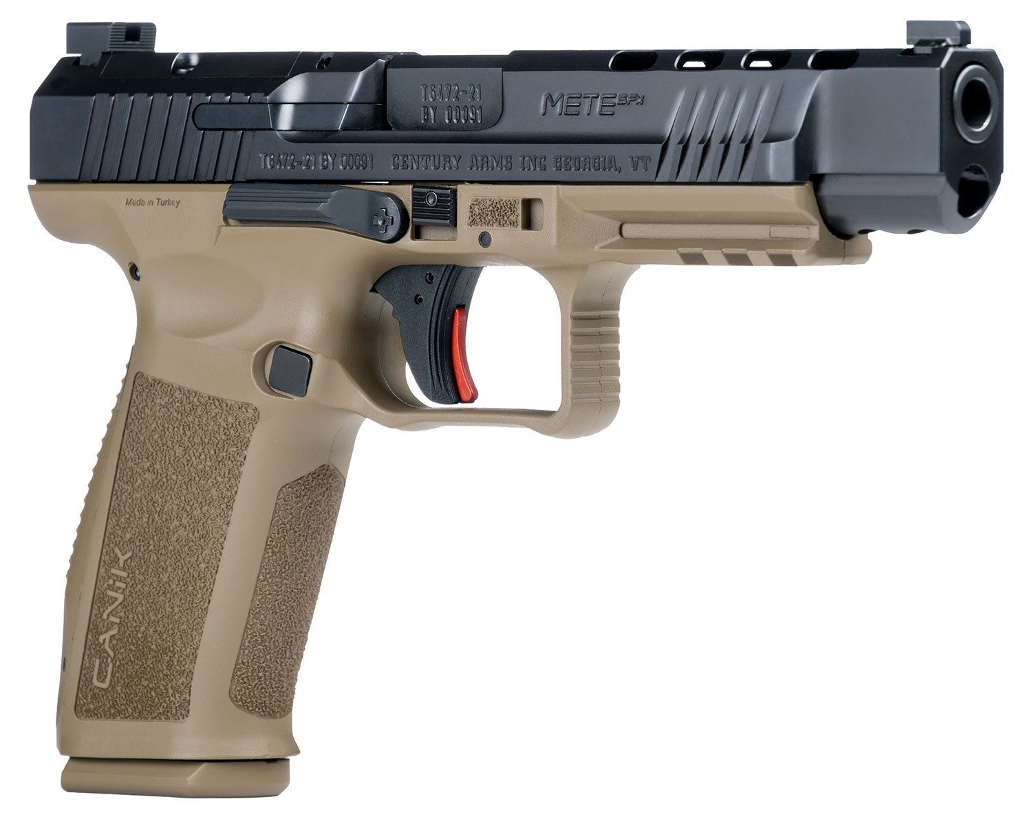 Canik HG5635N Mete SFx Full Size Frame 9mm Luger 20+1/18+1, 5.20" Black Match Grade Barrel Black Nitride Serrated Steel Slide, Flat Dark Earth Polymer