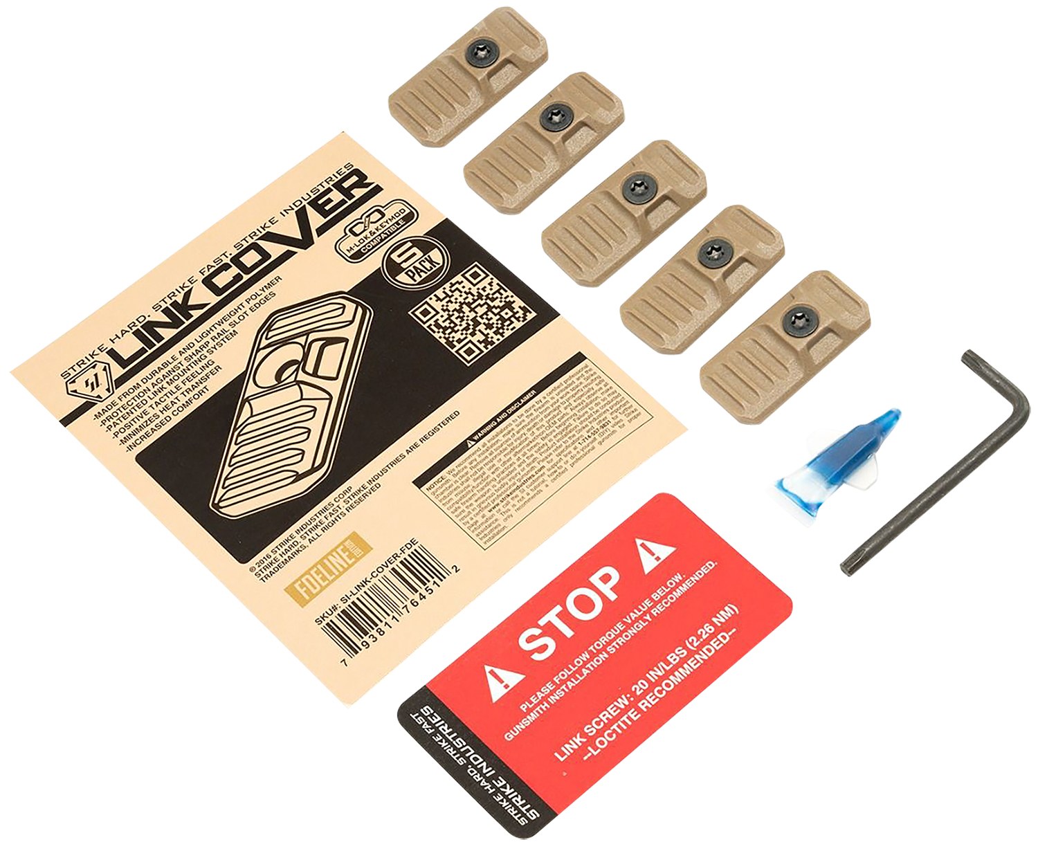 Strike Industries LINK-COVER-FDE LINK Cover Flat Dark Earth Polymer for M-LOK & KeyMod Rails 5 Pack