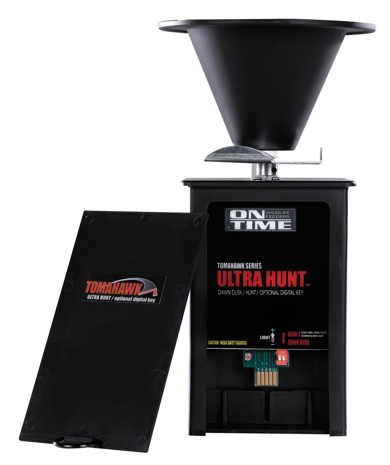 On Time 43005 Tomahawk Ultra Hunt Feeder Black Waterproof High-Impact Composite, Heavy Duty Motor, Dawn-Dusk Mode Operation, 4 Feed Times with 1-20