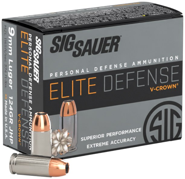 Sig Sauer E9MMA220 Elite Performance 9mmLuger 124gr V-Crown Jacketed Hollow Point 20 per Box/10 Case - Image 2