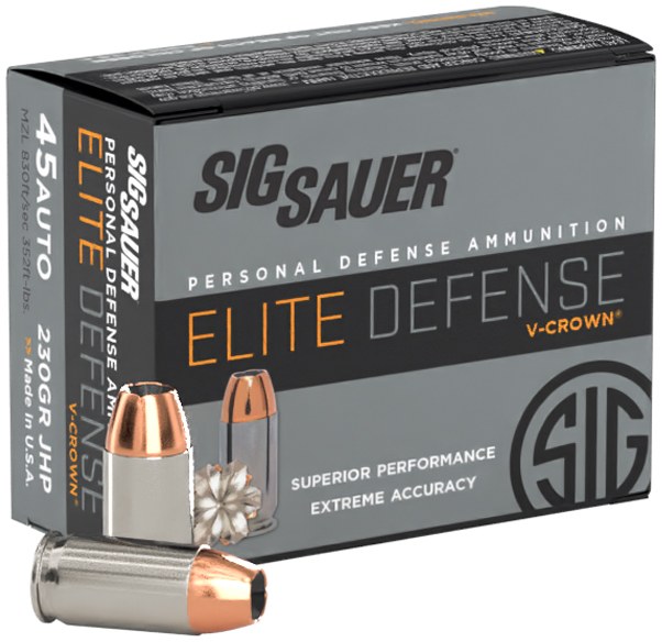 Sig Sauer E45AP220 Elite Performance 45ACP 230gr V-Crown Jacketed Hollow Point 20 per Box/10 Case - Image 2
