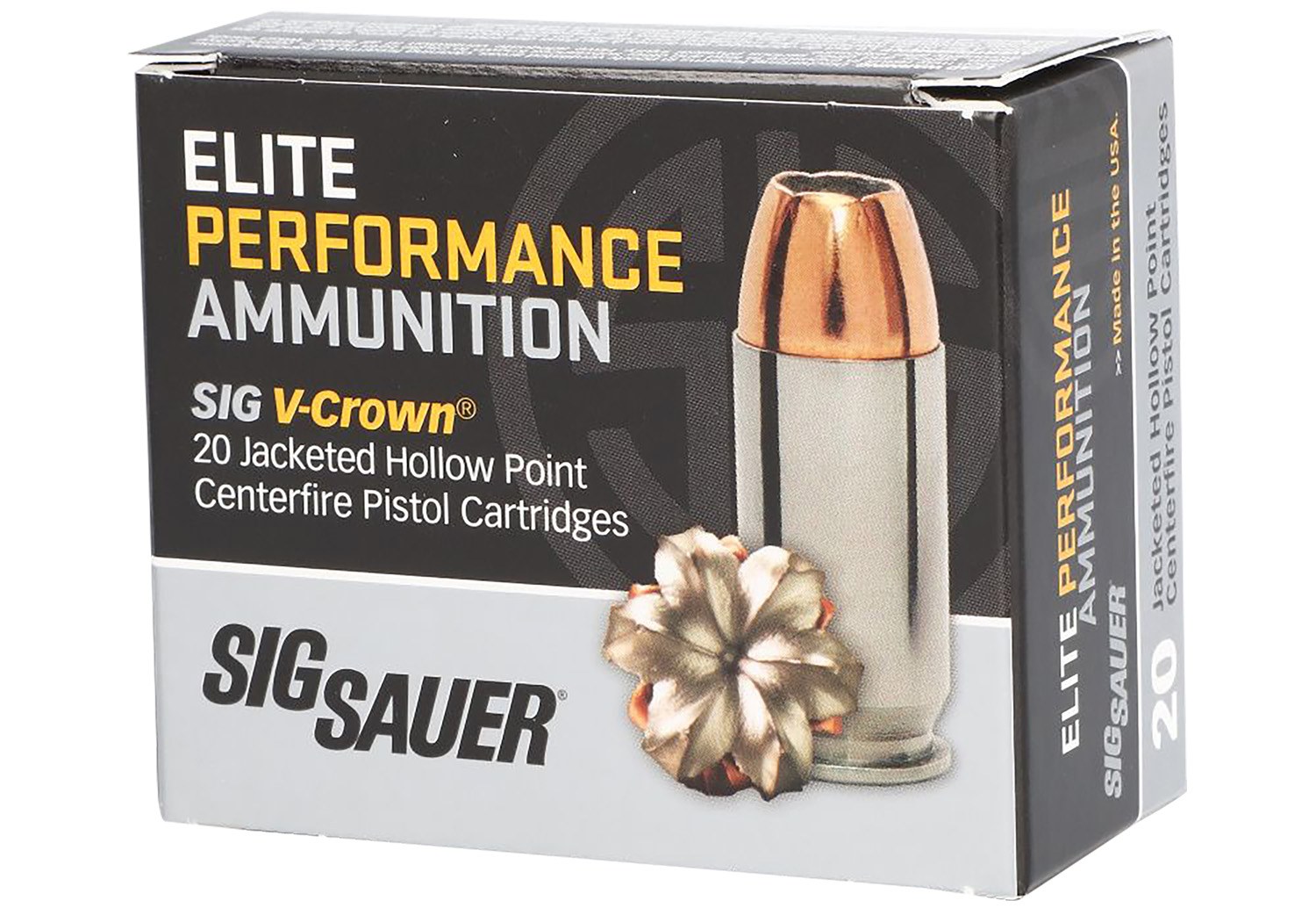 Sig Sauer E10MM20020 Elite Performance 10mmAuto 200gr V-Crown Jacketed Hollow Point 20 per Box/10 Case