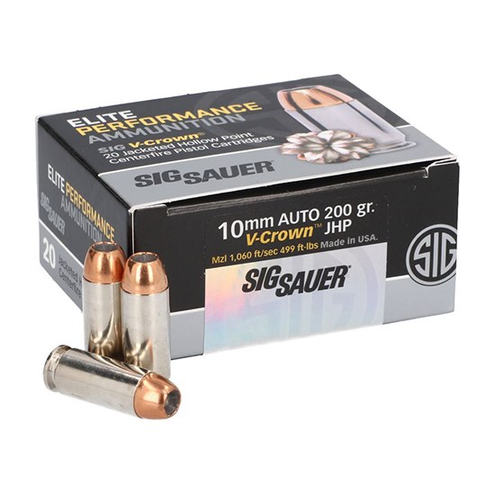 Sig Sauer E10MM20020 Elite Performance 10mmAuto 200gr V-Crown Jacketed Hollow Point 20 per Box/10 Case - Image 2