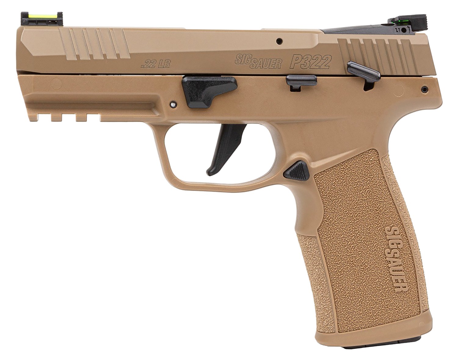 Sig Sauer 322CCAS P322 Compact Frame 22 LR 20+1 4" Black Threaded Barrel, Coyote Tan Cerakote Optic Ready/Serrated Slide, Coyote Tan Polymer Frame