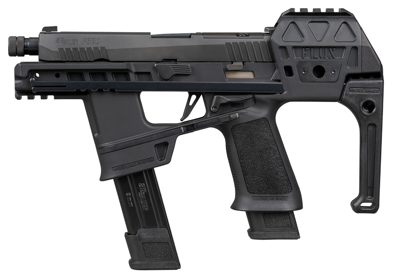 Sig Sauer P320 Hga 9MM 5.5IN Barrel XR3 or Black Flux Grip 2 30-Round 2 21-Round Steel Magazines Brace Threaded
