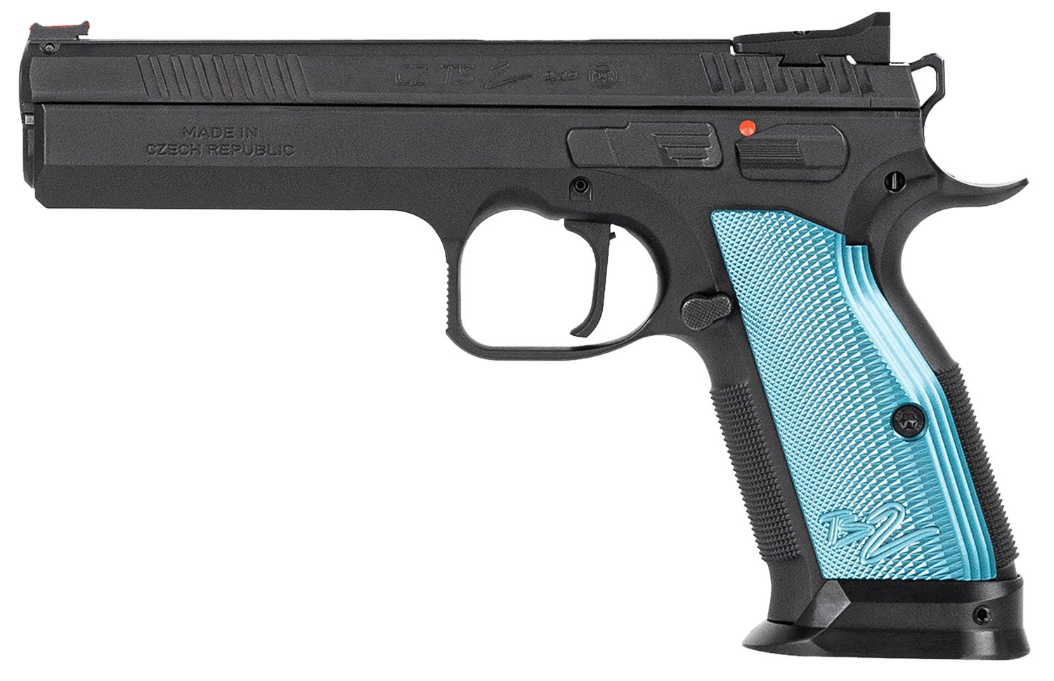 CZ-USA 01220 TS 2 9mm Luger 10+1 5.28" Black Steel Barrel, Black Nitride Serrated Slide, Black Steel Frame with Beavertail, Blue Textured Aluminum
