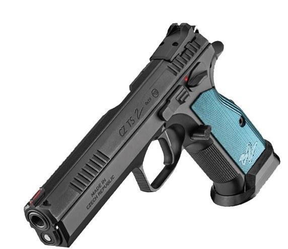 CZ-USA 01220 TS 2 9mm Luger 10+1 5.28" Black Steel Barrel, Black Nitride Serrated Slide, Black Steel Frame with Beavertail, Blue Textured Aluminum - Image 2