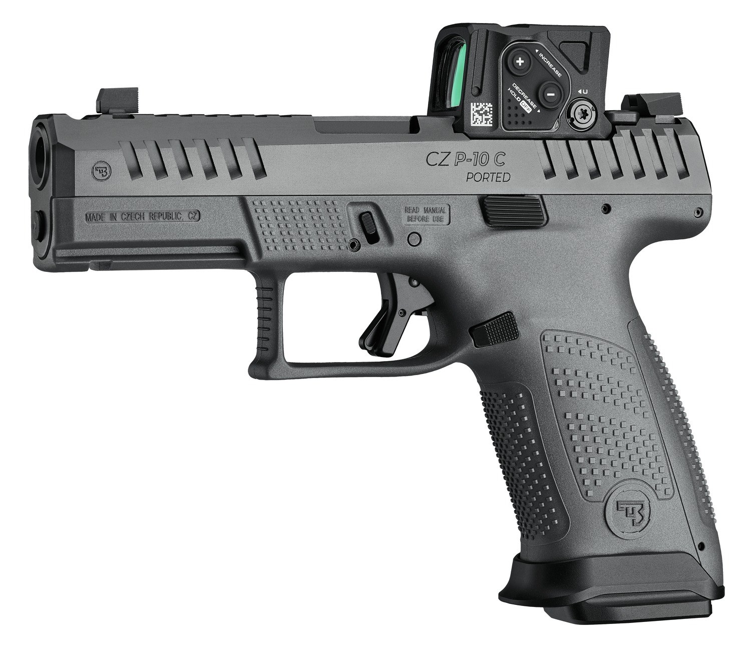 CZ-USA 01582 P-10 C with Optic Compact Frame 9mm Luger 10+1 4" Black Nitride Integral Compensator Barrel, Black Nitride Steel Serrated with Optic - Image 2