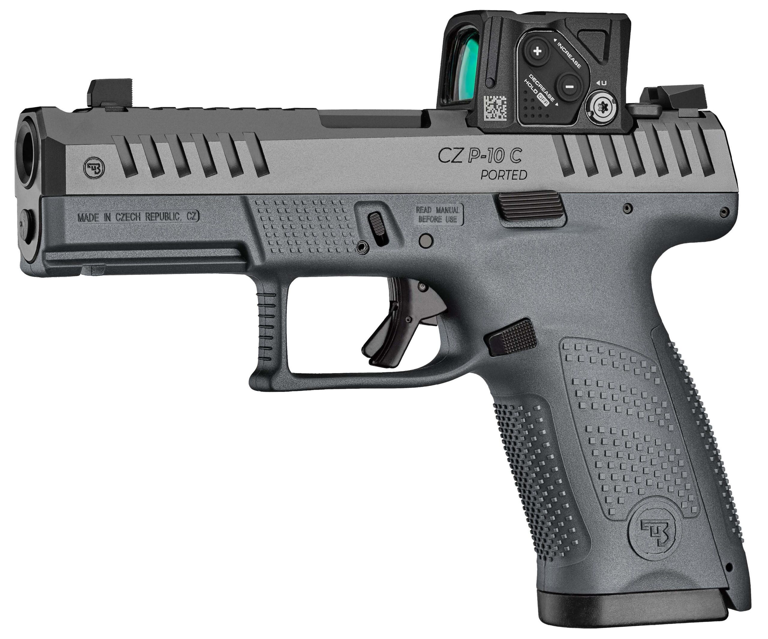 CZ-USA 01582 P-10 C with Optic Compact Frame 9mm Luger 10+1 4" Black Nitride Integral Compensator Barrel, Black Nitride Steel Serrated with Optic - Image 3