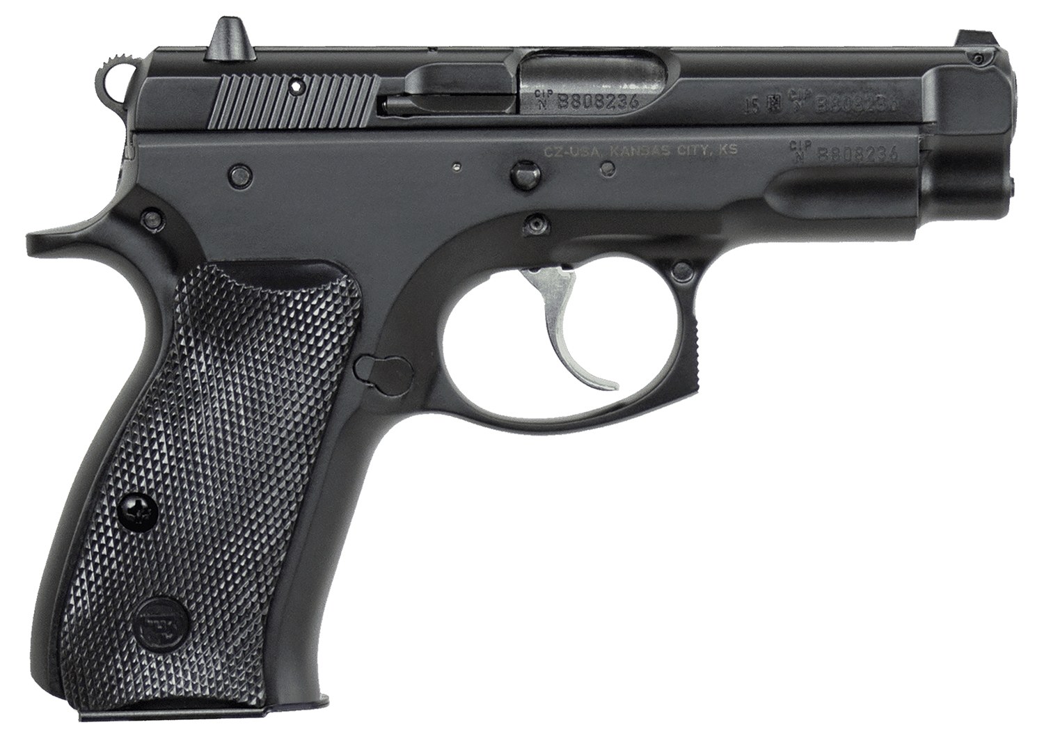 CZ-USA 91190 75 Compact 9mm Luger 15+1 3.75" Black Steel Barrel & Serrated Slide, Black Polycoat Steel Frame with Beavertail, Black Plastic Grip