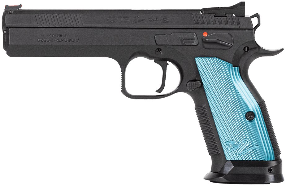 CZ-USA 01220 TS 2 9mm Luger 10+1 5.28" Black Steel Barrel, Black Nitride Serrated Slide, Black Steel Frame with Beavertail, Blue Textured Aluminum - Image 3