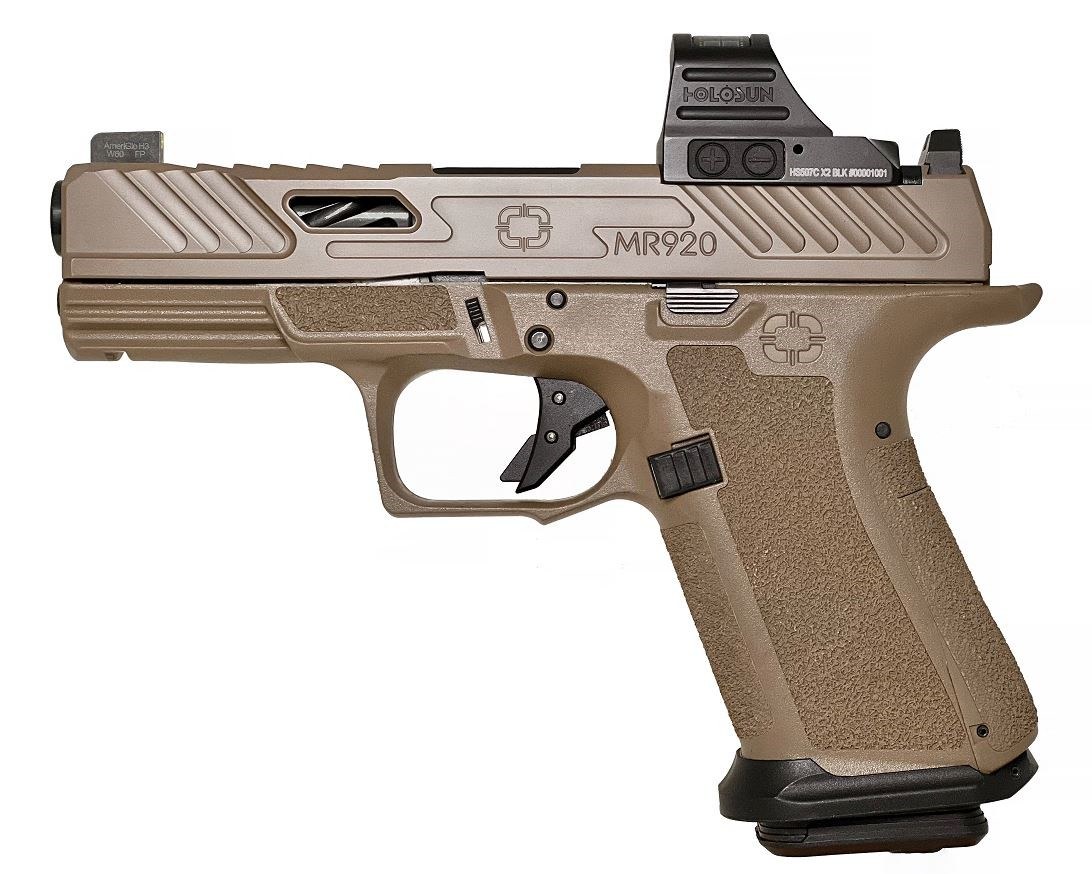 Shadow Systems MR920 Elite Optic Dlc Hga 9MM 4IN Spiral Unthrd Dlc Barrel FDE Frame 2/15-Round Holosun