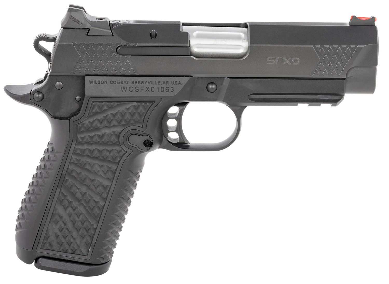 Wilson Combat SFXCPR4 SFX9 Compact Frame 9mm Luger 15+1 4" Stainless Fluted Barrel, Black DLC Serrated Stainless Steel Slide, Black Aluminum Frame