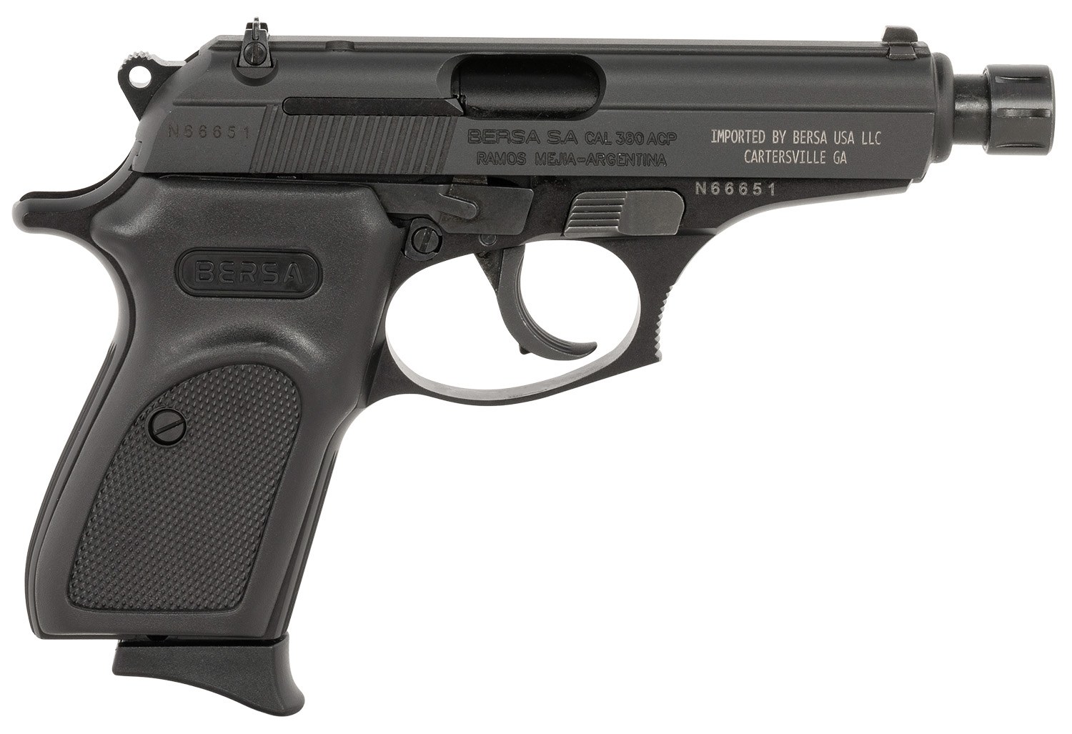Bersa T380M8X Thunder Micro-Compact Frame 380 ACP 8+1 3.50" Black Steel Threaded Barrel, Matte Black Steel Serrated Slide, Matte Black Aluminum Frame - Image 2