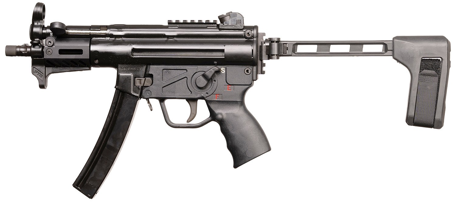 PTR 9KT BR 9mm Luger 30+1 5.16" Black Nitride 3-Lug Threaded Barrel, M-LOK Handguard, Black Nitride Aluminum Picatinny Rail Receiver, Brace, Black