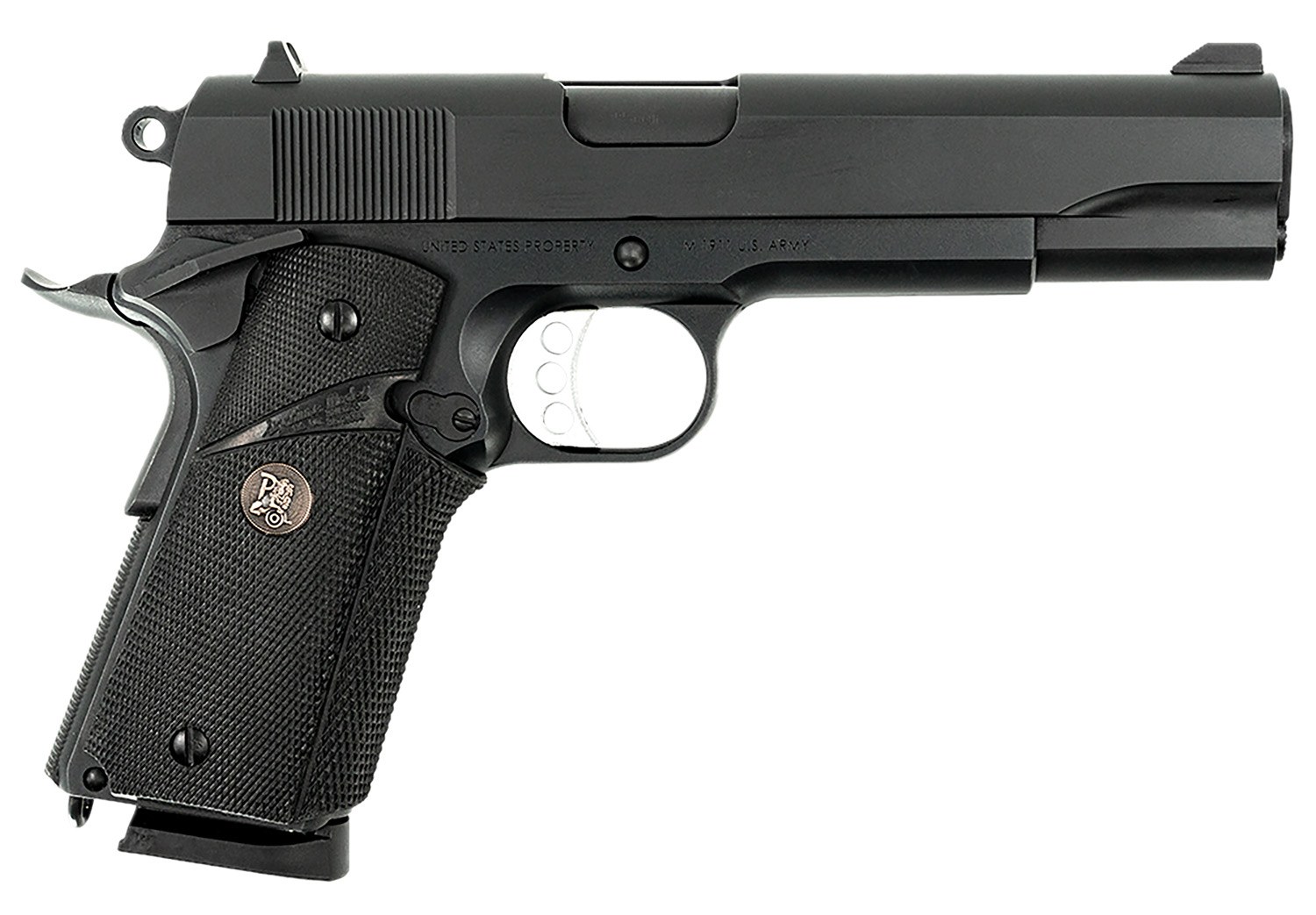 MAC 10100575 1911 Meusoc Full Size Frame 45 ACP 8+1 5" Black Target Crown Barrel, QPQ Tenifer Cerakote Steel Serrated Slide, QPQ Tenifer Cerakote
