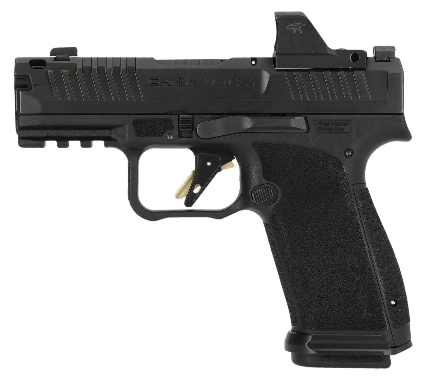 Canik HG8658V-N METE MC9 PRIME with Optic 9mm Luger 17+1 3.64" Black Nitride Steel Integrated Compensator/Serrated with Optic Slide, Black Polymer