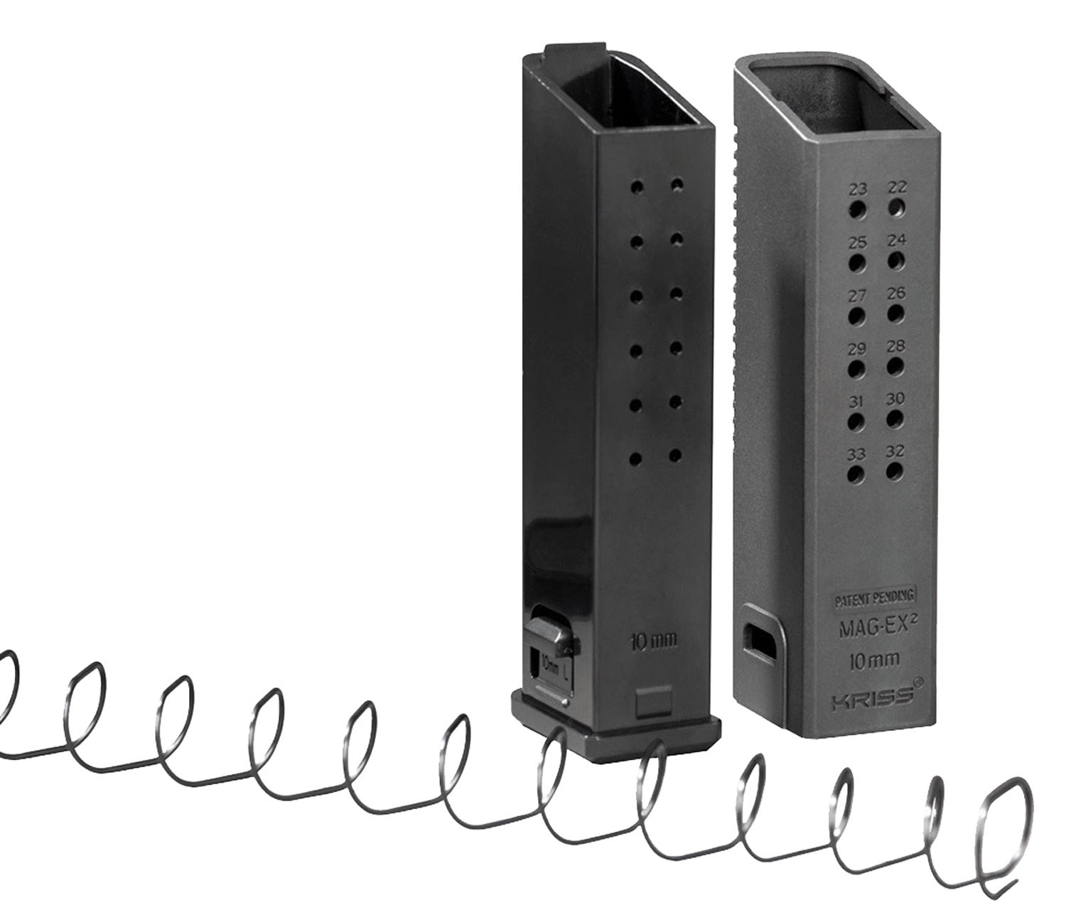 Kriss USA KVAMX2K10BL00 Mag-Ex2 Extension Kit Extended 10mm Auto 33-Round Compatible with Glock 20/40 Gen3-5 15-Round Magazine Black Polymer