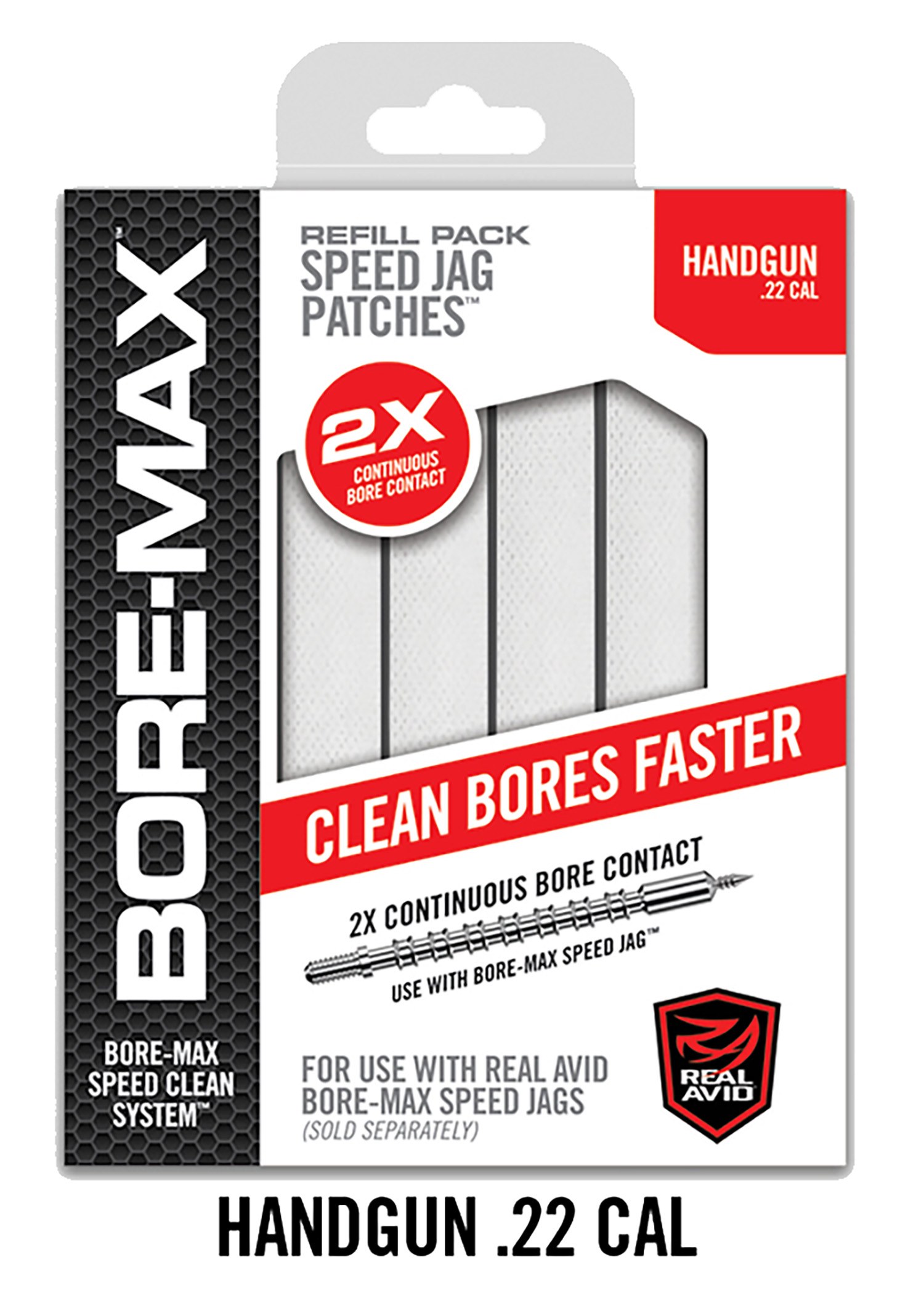 Real Avid AVBMPATCH4S Bore-Max Speed Jag Patches Refill 22 Cal Handgun 4"S Synthetic 250 per Box