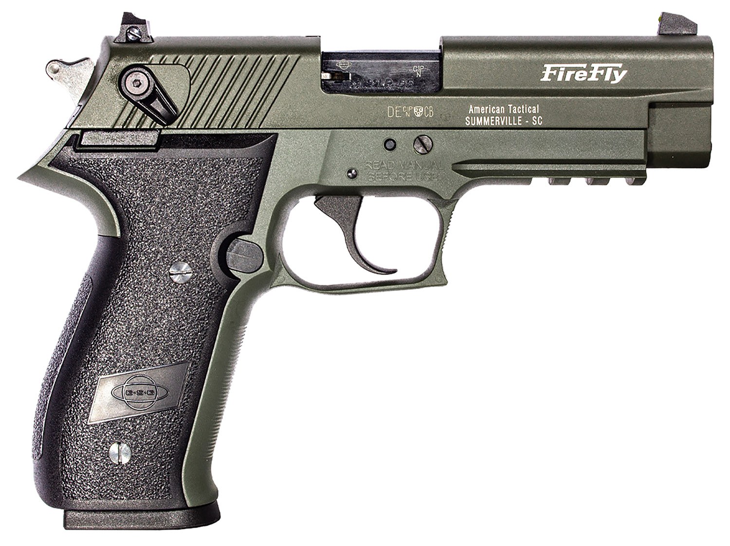 American Tactical GSG GERG2210FFG FireFly 22 LR 10+1 4" Green Steel Barrel, Serrated Slide, Zinc Alloy with Accessory Rail Frame, Black Polymer Grip
