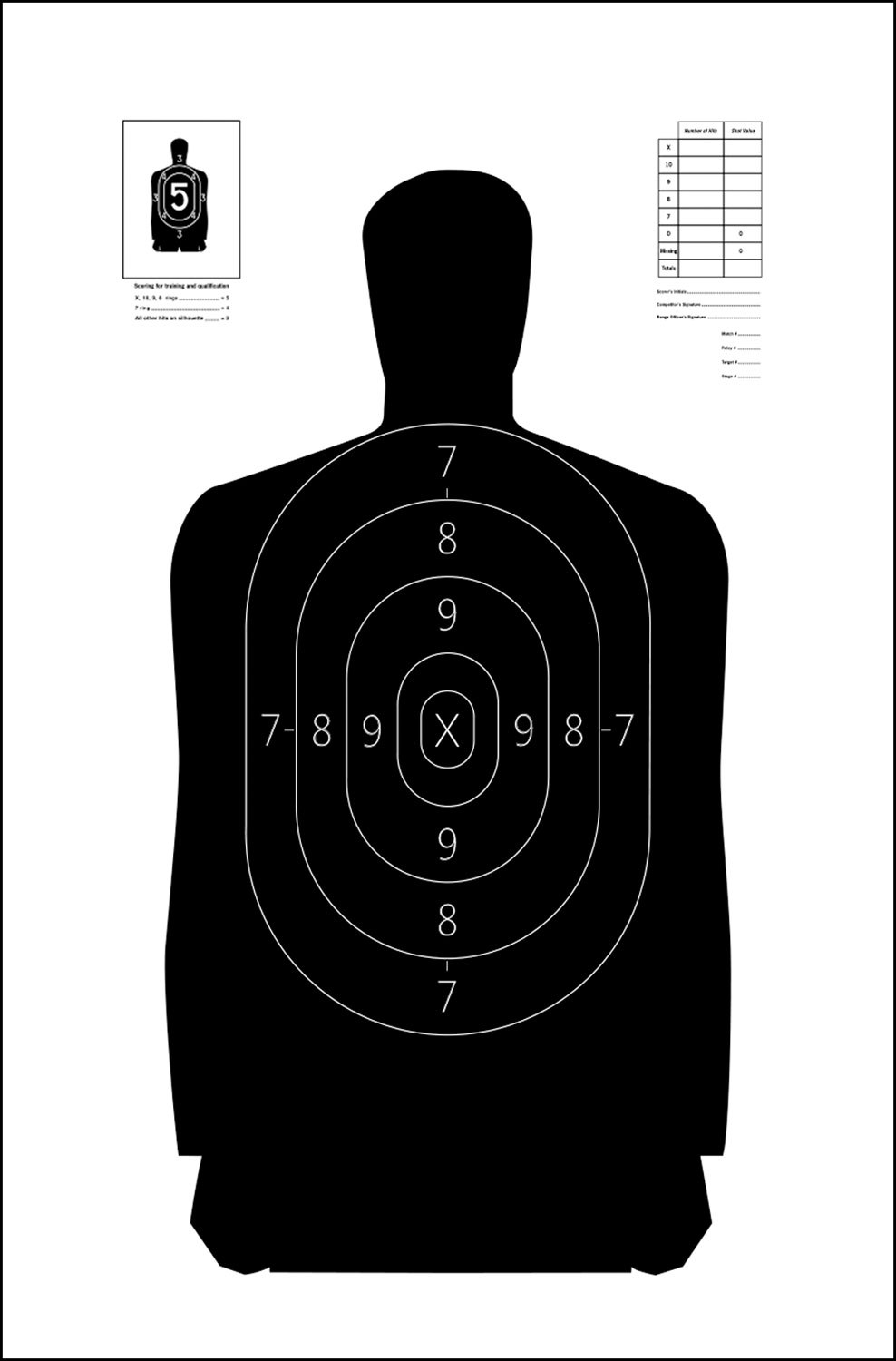 Action Target S29100 Qualification Silhouette Heavy Paper Hanging 11.50" X 22" Black/White 100 per Box
