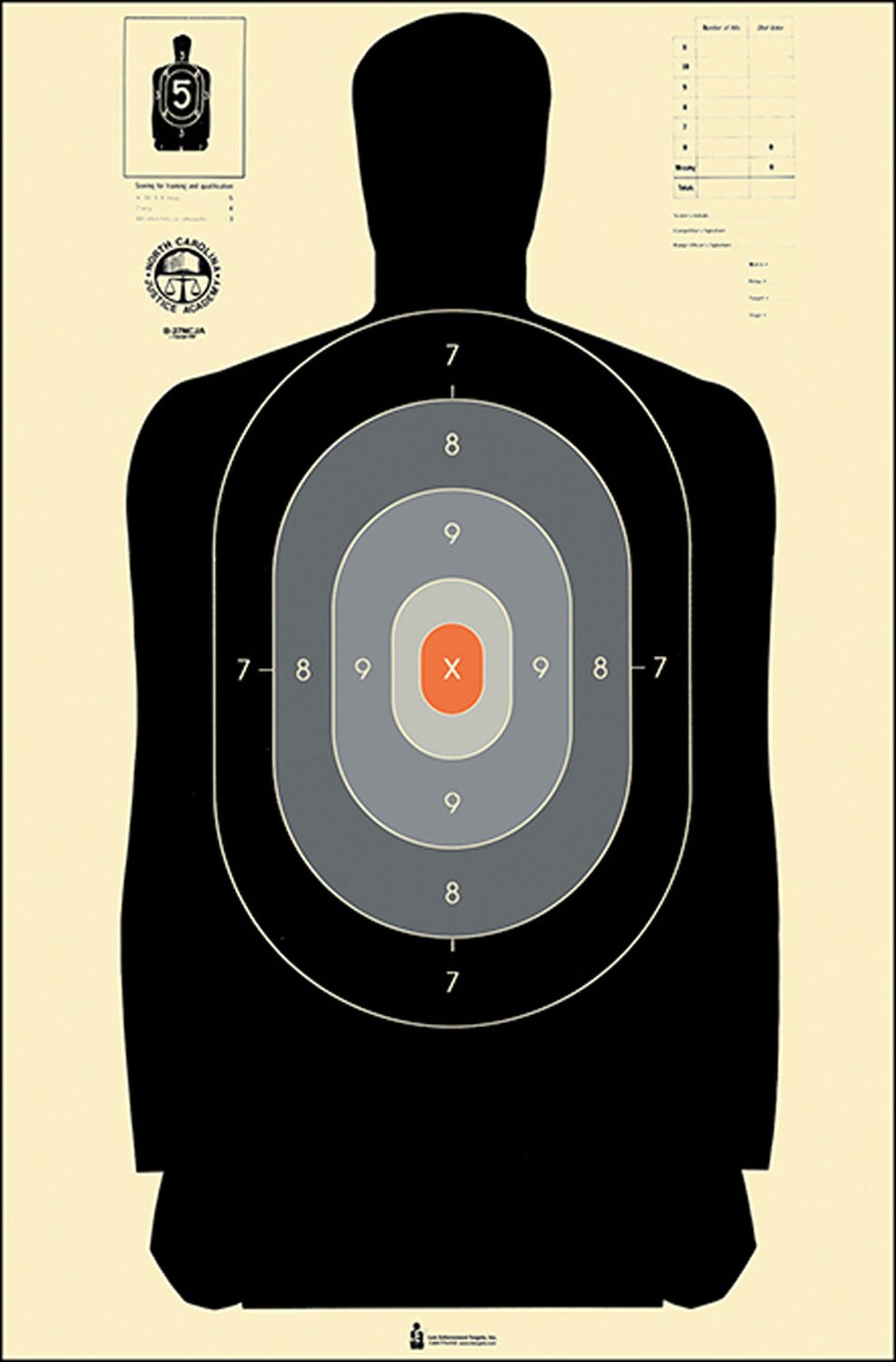 Action Target B27NCJA100 Qualification NC Criminal Justice Academy Silhouette Paper Hanging 24" X 45" Black/Gray/White 100 per Box