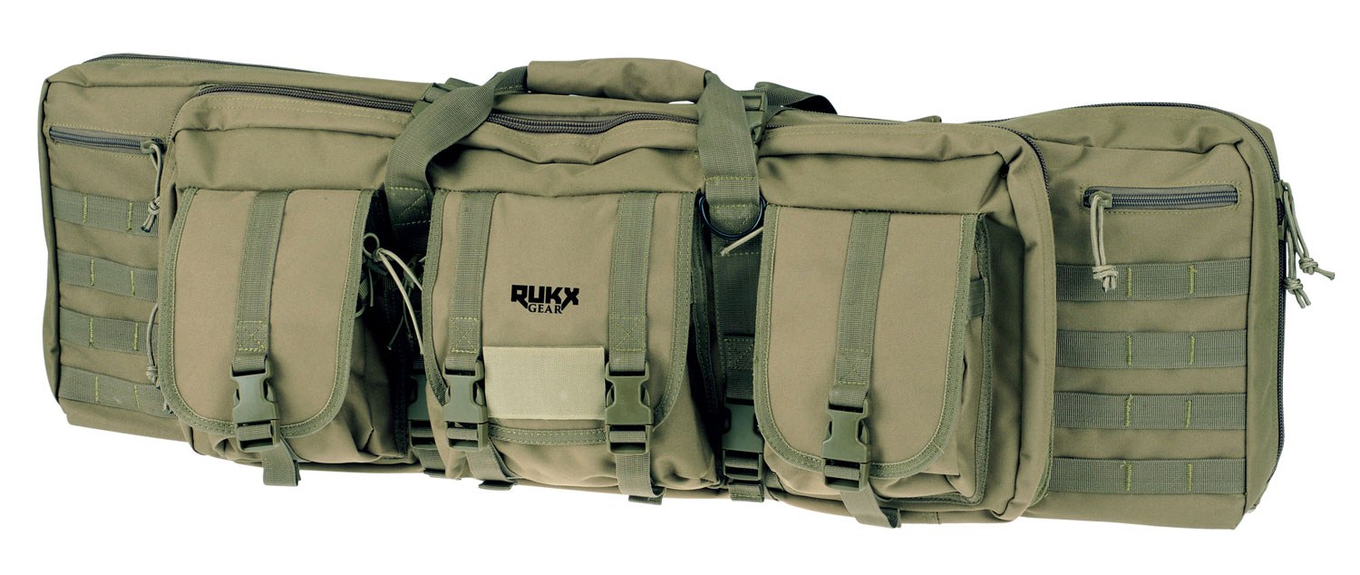 Rukx Gear ATICT36DGG Tactical Double Gun Case 36" Water Resistant Green 600D Polyester with Non-Rust Zippers Reinforced Velcro & Adjustable Back