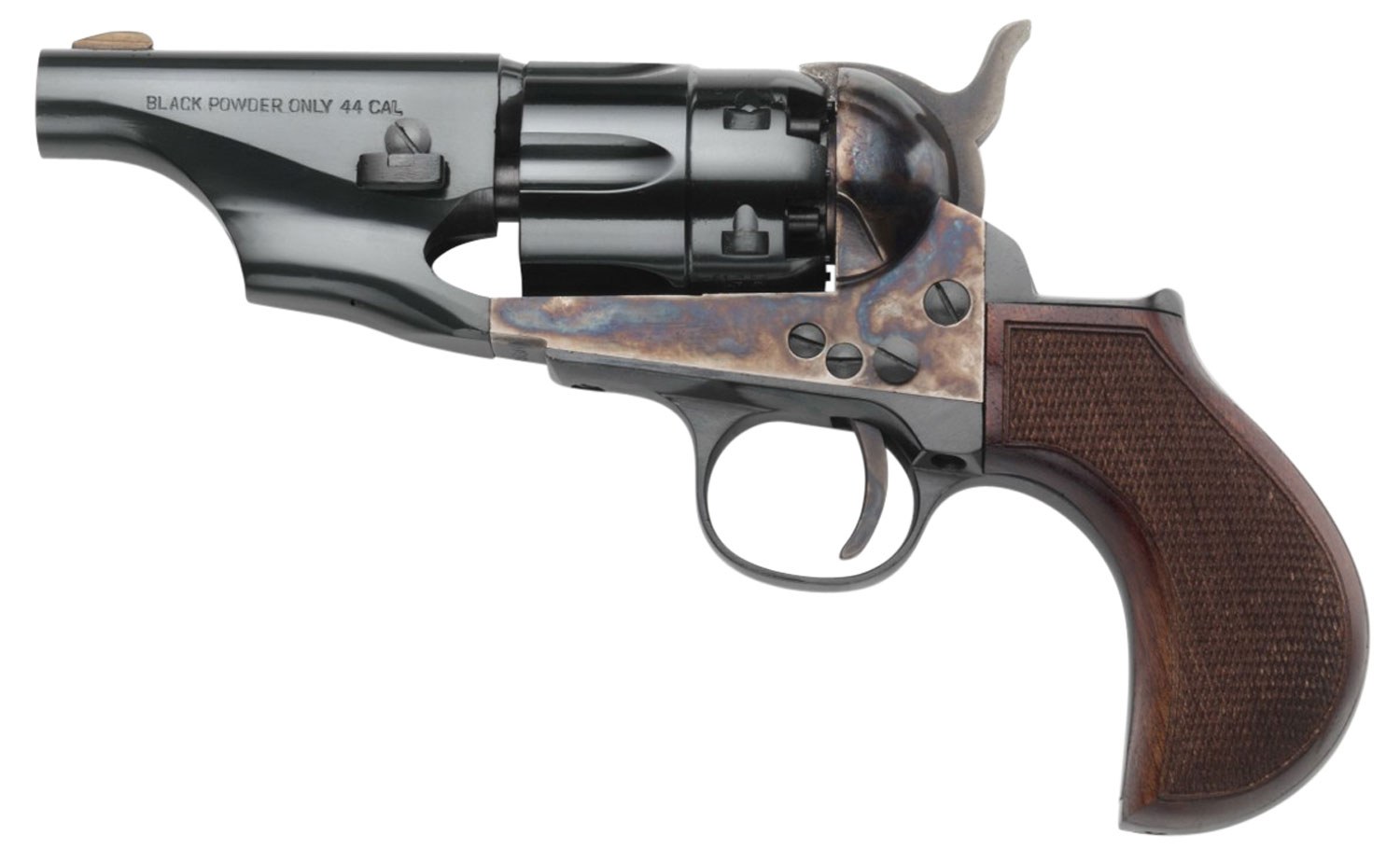 Taylors & Company 200017 1860 Army Snub Nose Pietta 44 Cal 6 Shot Percussion 3" Blued Round Barrel, Blued Cylinder, Color Case Hardened Steel