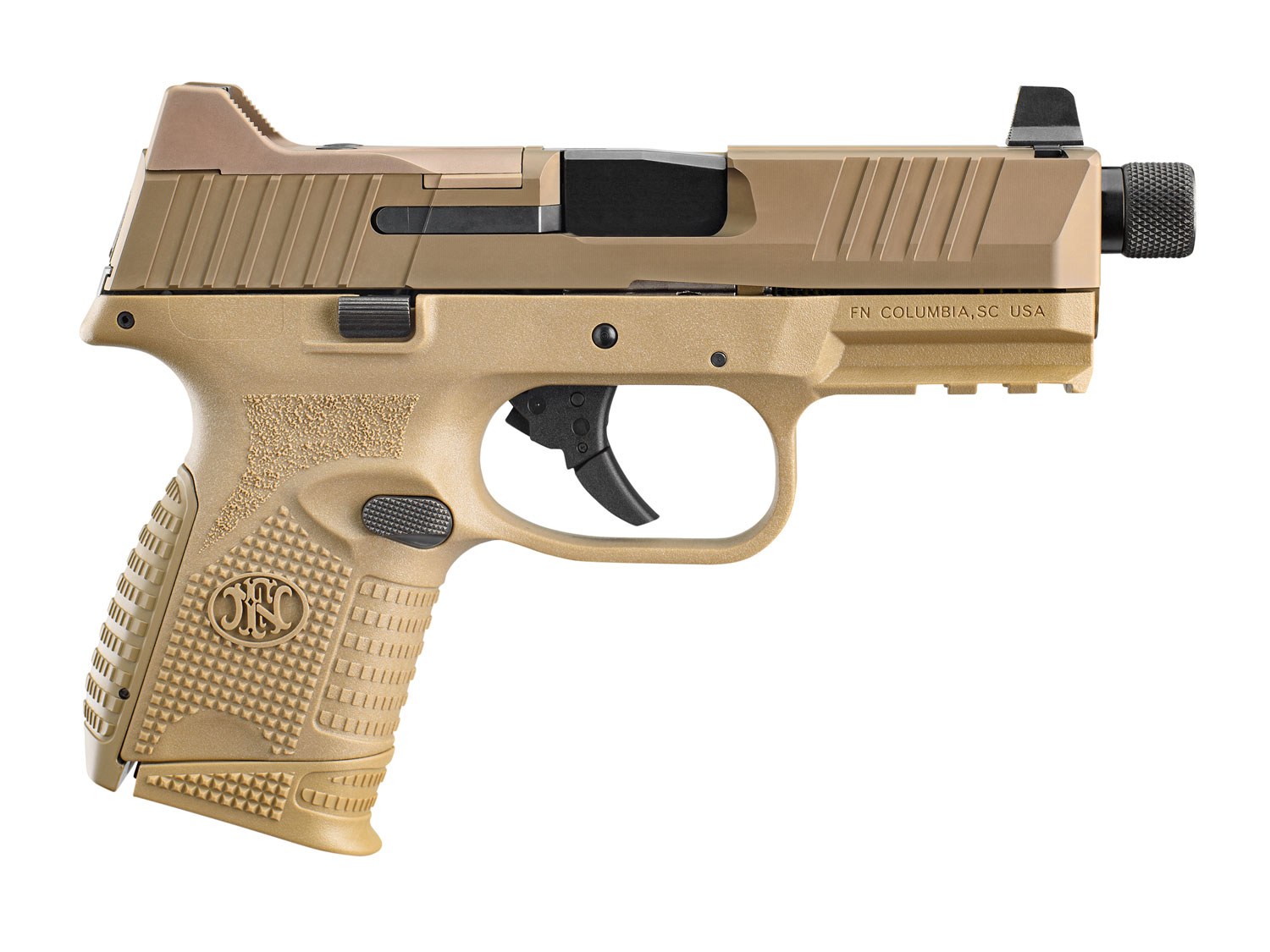 FN America 66100780 509C Tactical Compact Frame 9mm Luger 12+1/24+1, 4.32" Black Steel Threaded Barrel, Flat Dark Earth Optic Cut/Serrated Steel Slide
