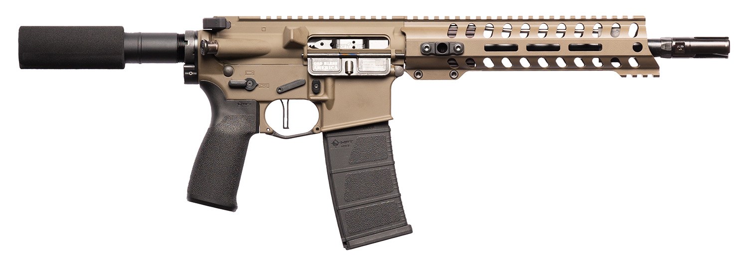 Patriot Ordnance Factory 01803 Minuteman DI 5.56x45mm 30+1 10.50" Nitride Treated Chrome Moly Barrel, 9" M-LOK Handguard, Patriot Brown Cerakote