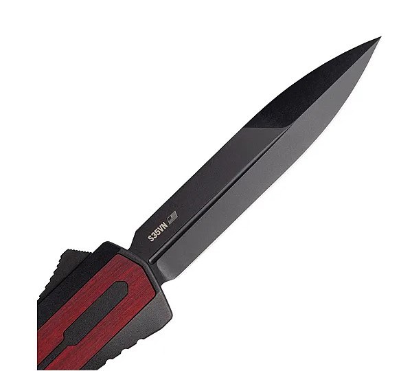 Zastava A7 Zastava Serbian Red Wood Handle Black Accents Black S35VN Spear Point Blade Fine Edge