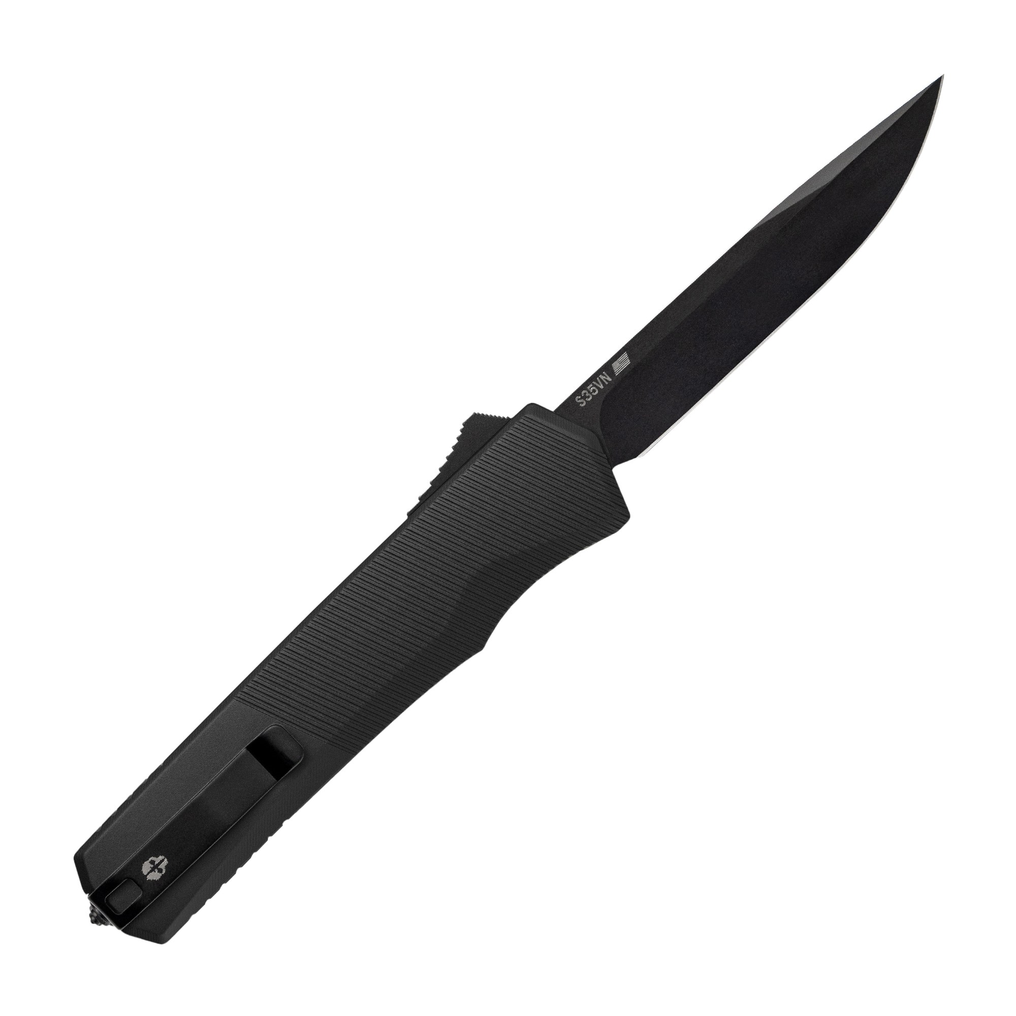 Tekto A5 Spry, OTF Auto, Black Aluminum Handle, Black Accents, Black S35VN Drop Point Blade, Fine Edge