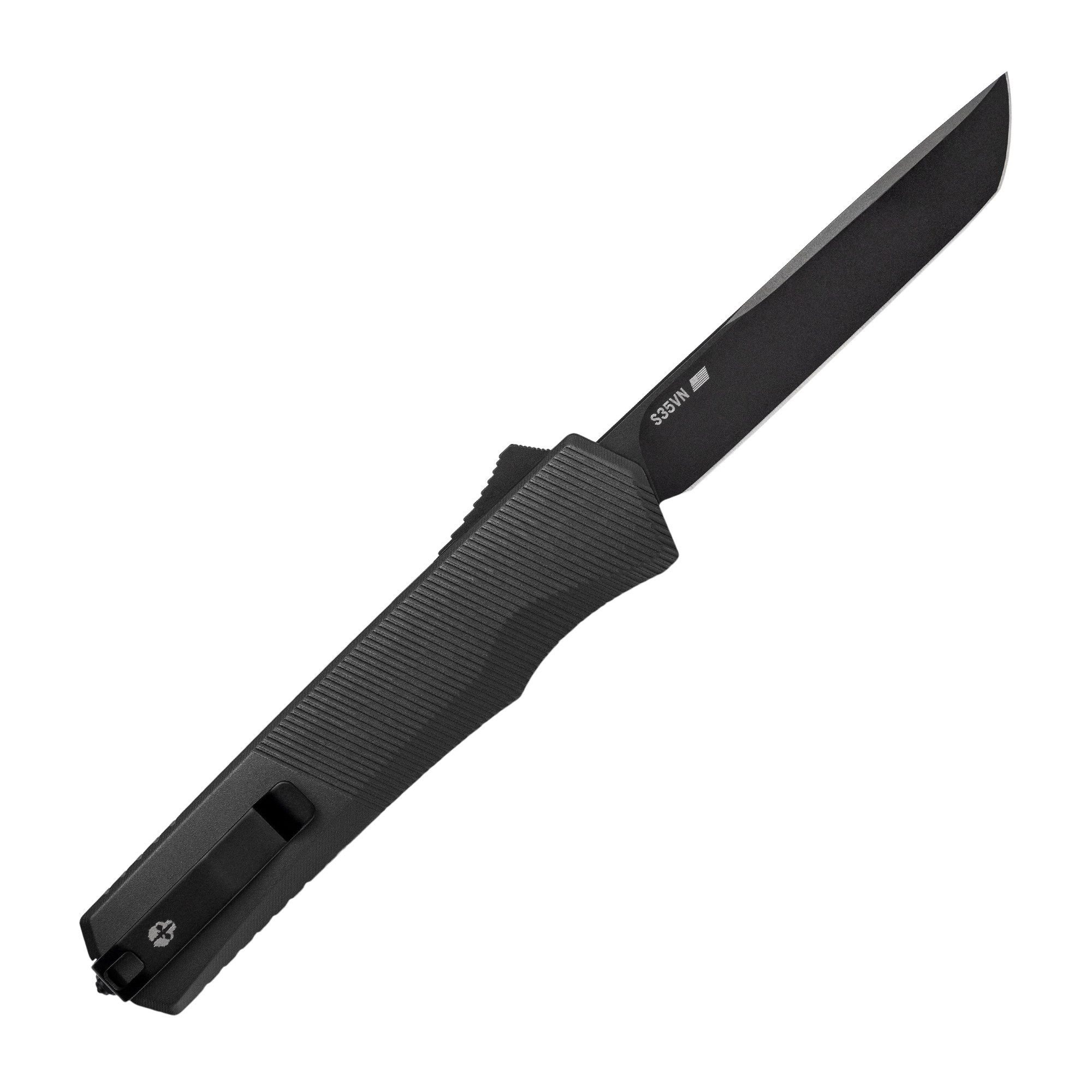 Tekto A5 Spry, OTF Auto, Black Aluminum Handle, Black Accents, Black S35VN Tanto Blade, Fine Edge