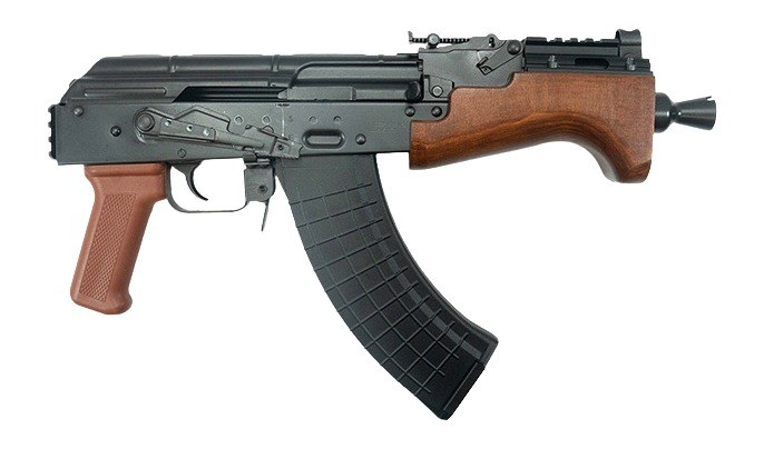 Pioneer Arms 7IN Micro Hellpup Classic Pro AK Pistol in 7.62X39 Orange Polymer Grip Wood Handguard Picatinny Top Rail Rear Trunnion Picatinny Rail