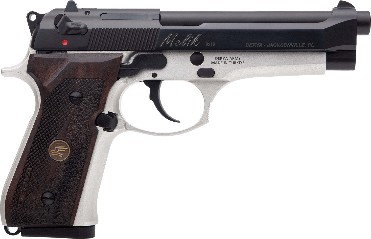 Derya Firearms MELIK9TTTR Melik 9mm Luger 17+1 4.90" Black Melonite Steel Barrel, Black Melonite Serrated Steel Slide, Silver Anodized Aluminum Frame