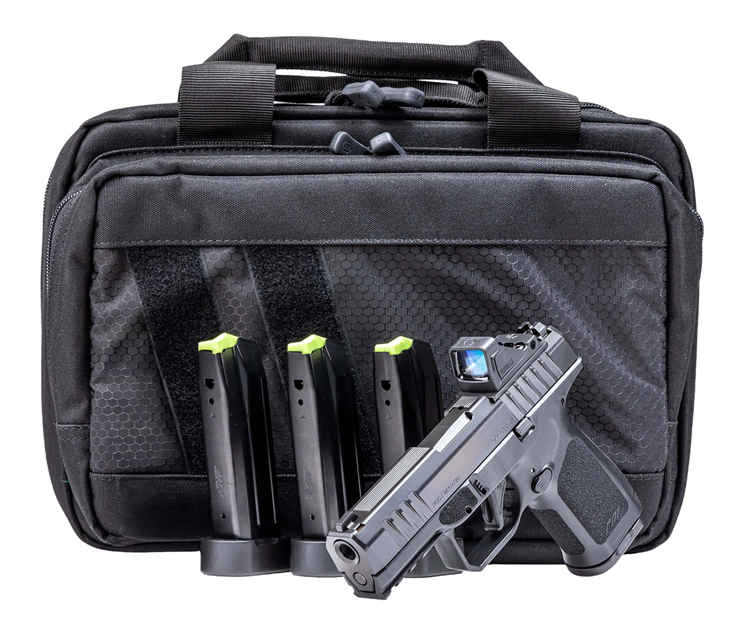 Rost Martin RM1C 9mm Pistol, Black, OSP, with Optic, 4 Magazines (15/17-Round), and Savior Range Bag