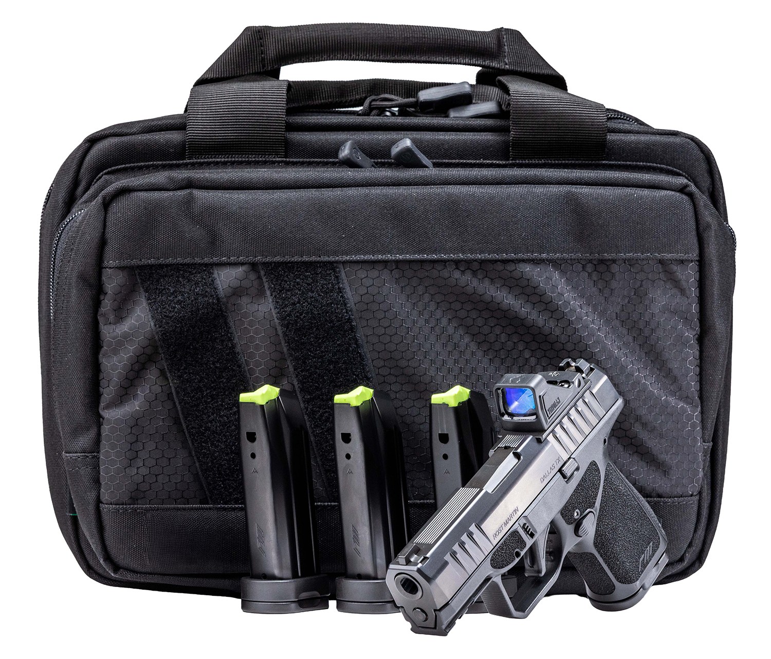 Rost Martin RM1S 9mm Pistol, Black, OSP, with Optic, 4 Magazines (12/15-Round), and Savior Range Bag