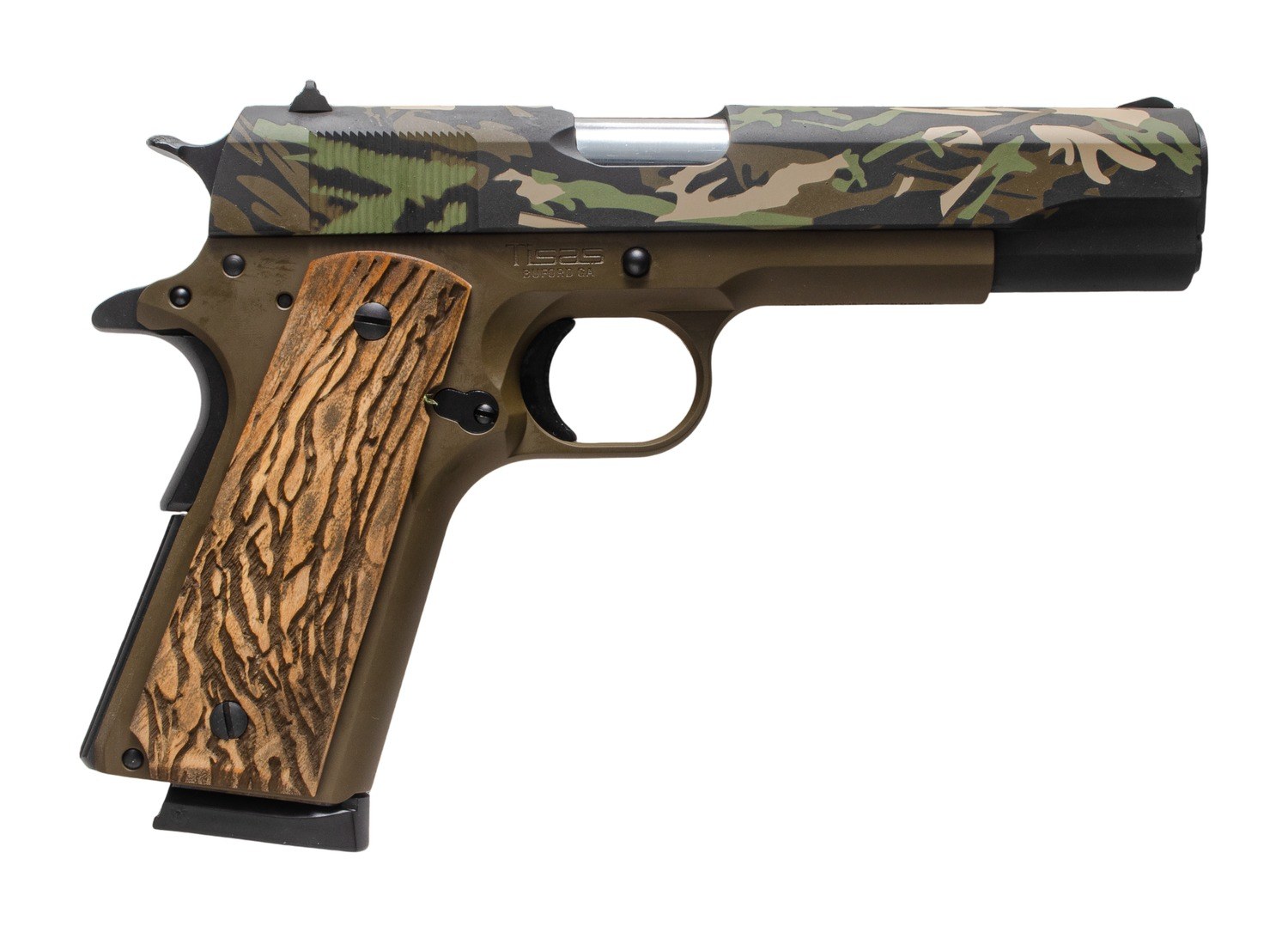 Tisas Arms Customs 10100518AA8 1911 A1 Service Backwoods Ports South Exclusive 45 ACP 7+1 5" Carbon Steel Serrated Slide & Frame with Beavertail